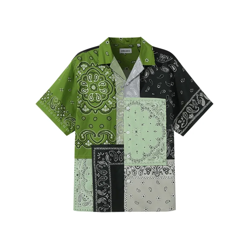Kenzo Patchwork Cotton Shirt-Green-MEN made by Kenzo