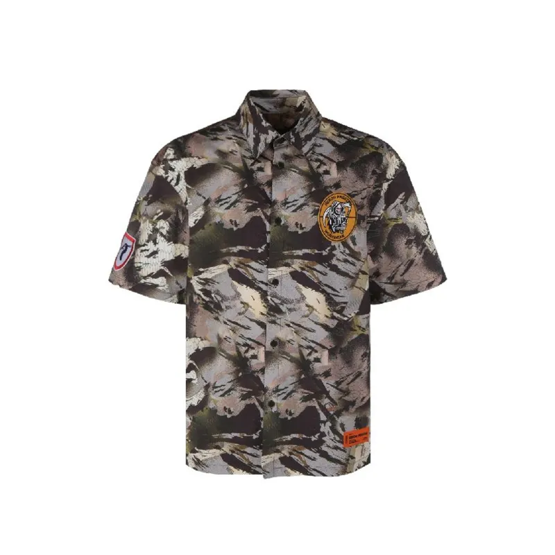Heron Preston Camouflage Popline Shirt-Green-MEN sold by Siebentaschen