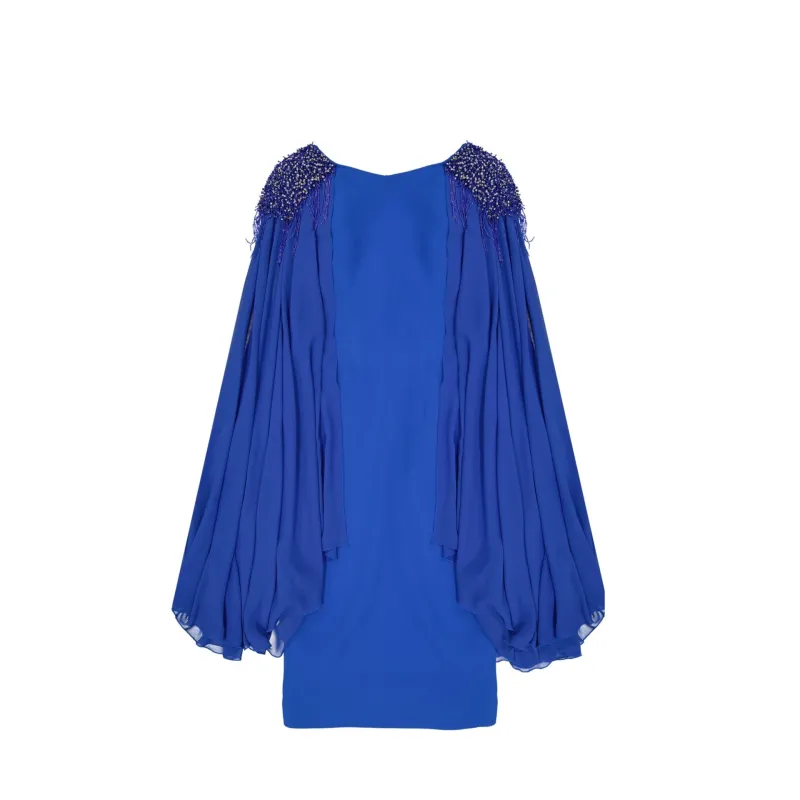 Ivan Montesi Beaded Shoulders Dress-Blue-WOMEN sold by Siebentaschen