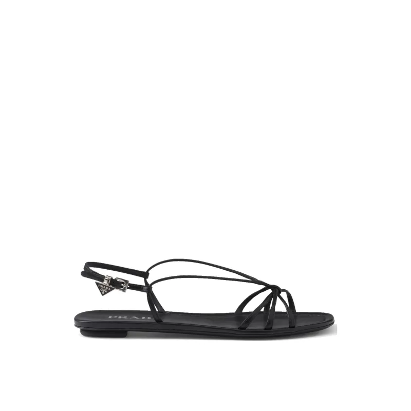 Prada Leather Flat Sandals-Black-WOMEN sold by Siebentaschen