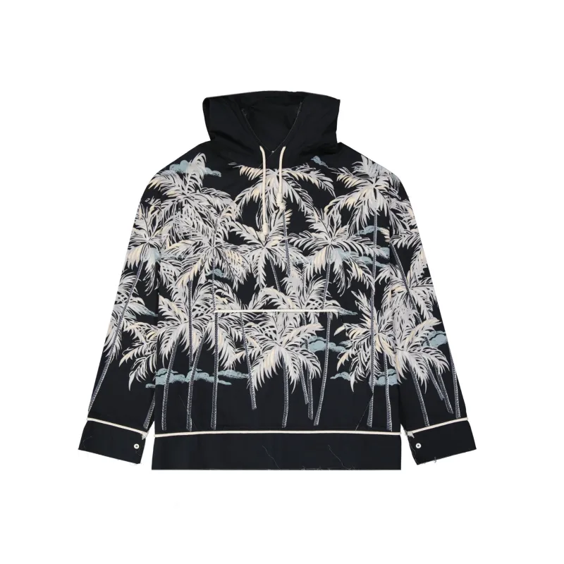 Palm Angels Hooded Printed Shirt-Black-MEN sold by Siebentaschen