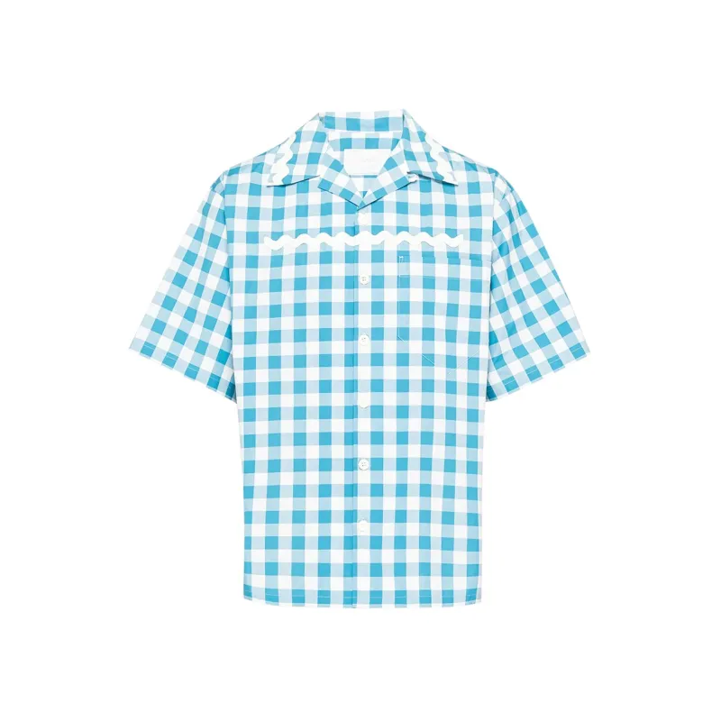Prada Checked Cotton Shirt-Blue-MEN made by Siebentaschen
