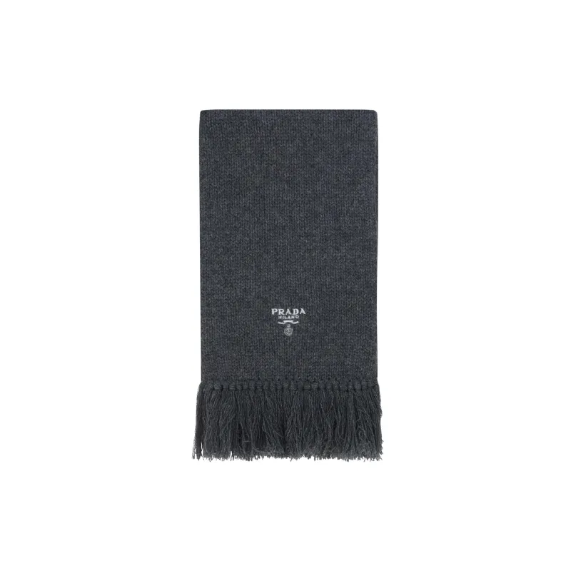 Prada Cashmere Logo Scarf-Gray-MEN made by Prada