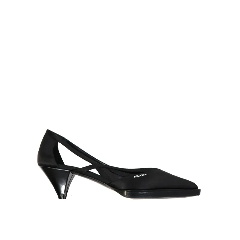 Prada 55mm Cut-Out Satin Pumps-Black-WOMEN made by Prada