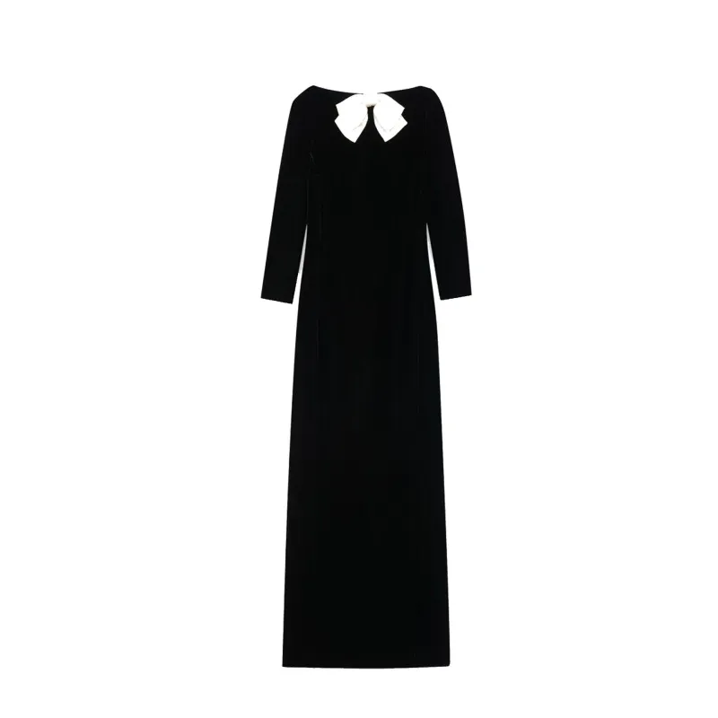 Saint Laurent Velvet Long Dress-Black-WOMEN made by Yves Saint Laurent