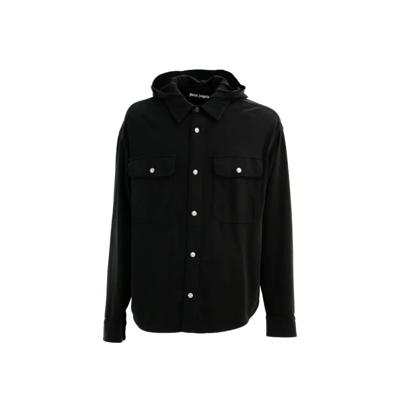 Palm Angels Classic Logo Hooded Overshirt-Black-MEN sold by Siebentaschen