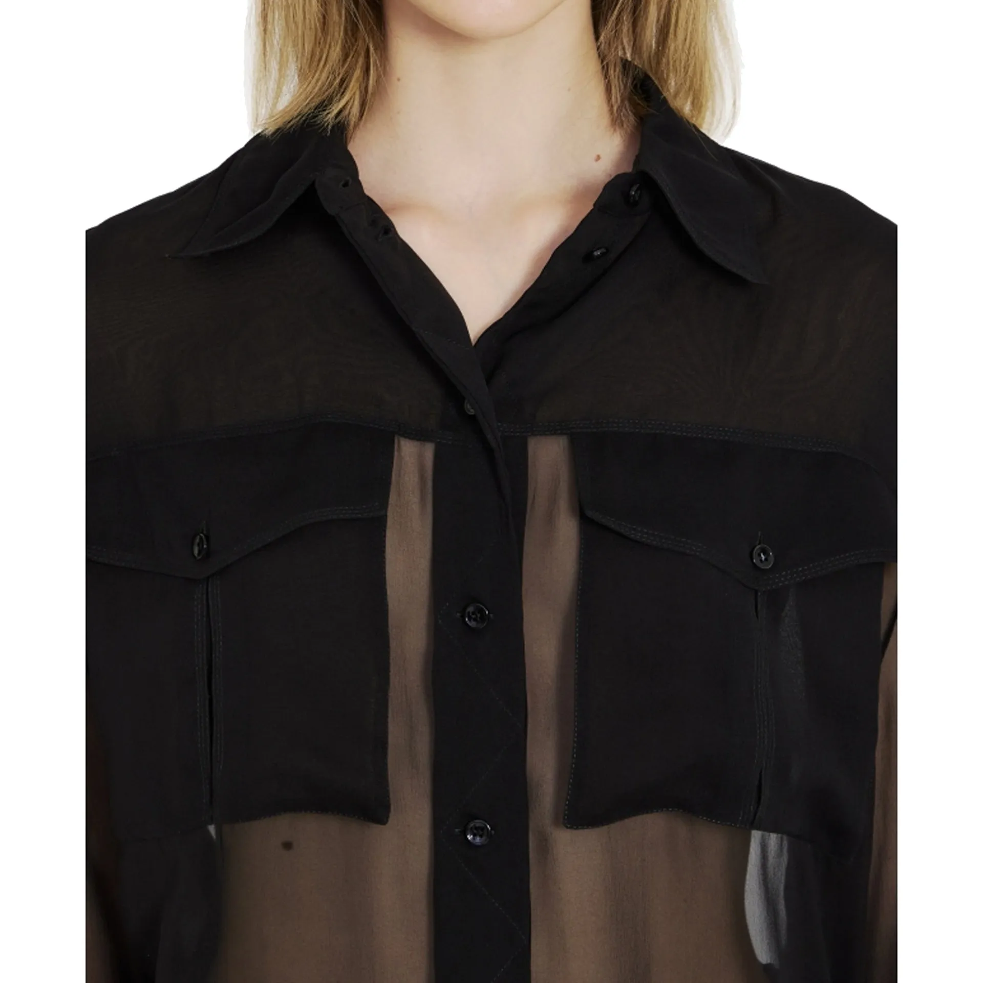 Saint Laurent Silk Crepe Muslin Shirt-Black-WOMEN sold by Siebentaschen product image thumbnail 4