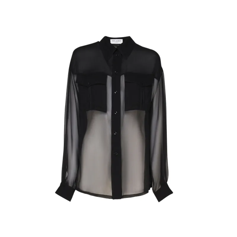 Saint Laurent Silk Crepe Muslin Shirt-Black-WOMEN made by Yves Saint Laurent