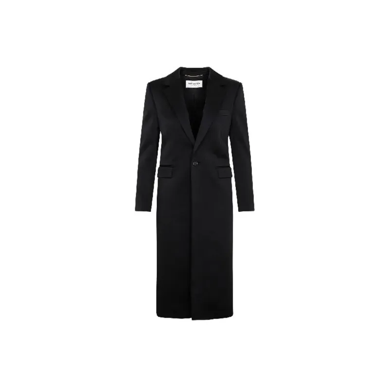 Saint Laurent Satin Coat-Black-WOMEN sold by Siebentaschen