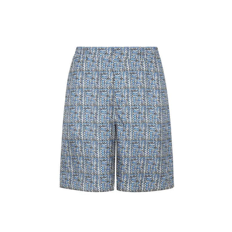 Fendi Printed Silk Shorts-Blue-MEN sold by Siebentaschen