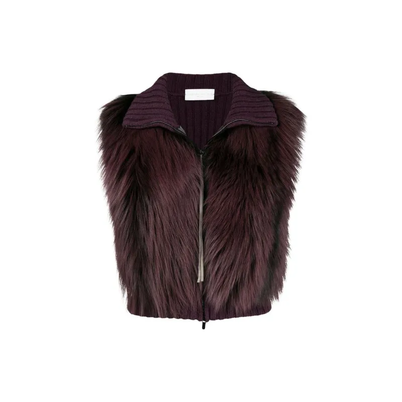 Fabiana Filippi Fox Fur Knitted Vest Jacket-Gray-WOMEN made by Fabiana Filippi