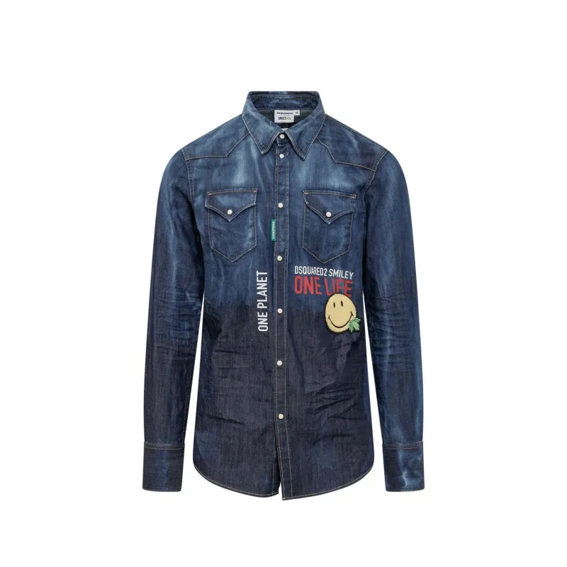Dsquared2 x Smiley Denim Shirt-Blue-MEN made by DSQUARED2