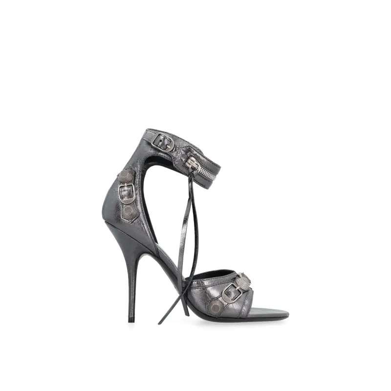 Balenciaga Cagole Leather Sandals-Gray-WOMEN sold by Siebentaschen