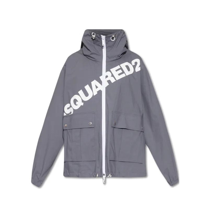 Dsquared2 Logo Hooded Windbreaker-Gray-MEN sold by Siebentaschen