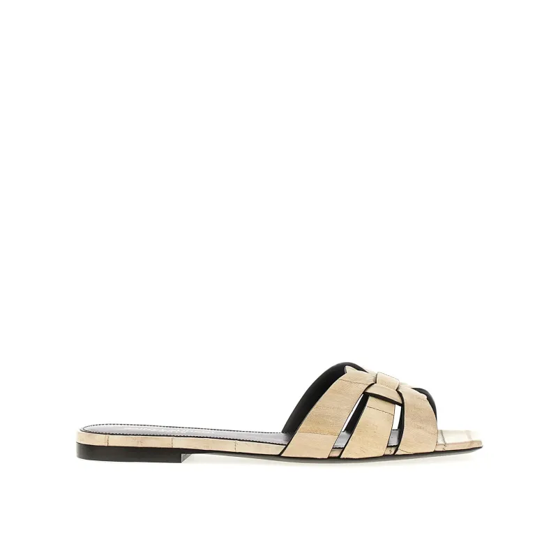 Saint Laurent Tribute Eel Leather Flat Sandals sold by Siebentaschen