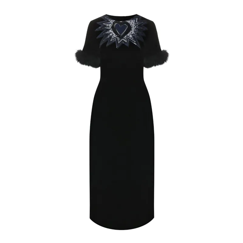 Fendi Fur Trim Velvet Midi Dress sold by Siebentaschen