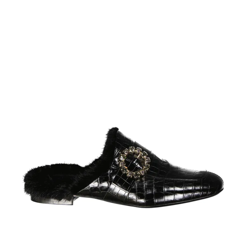 Eleventy Leather Fur Mules made by Eleventy