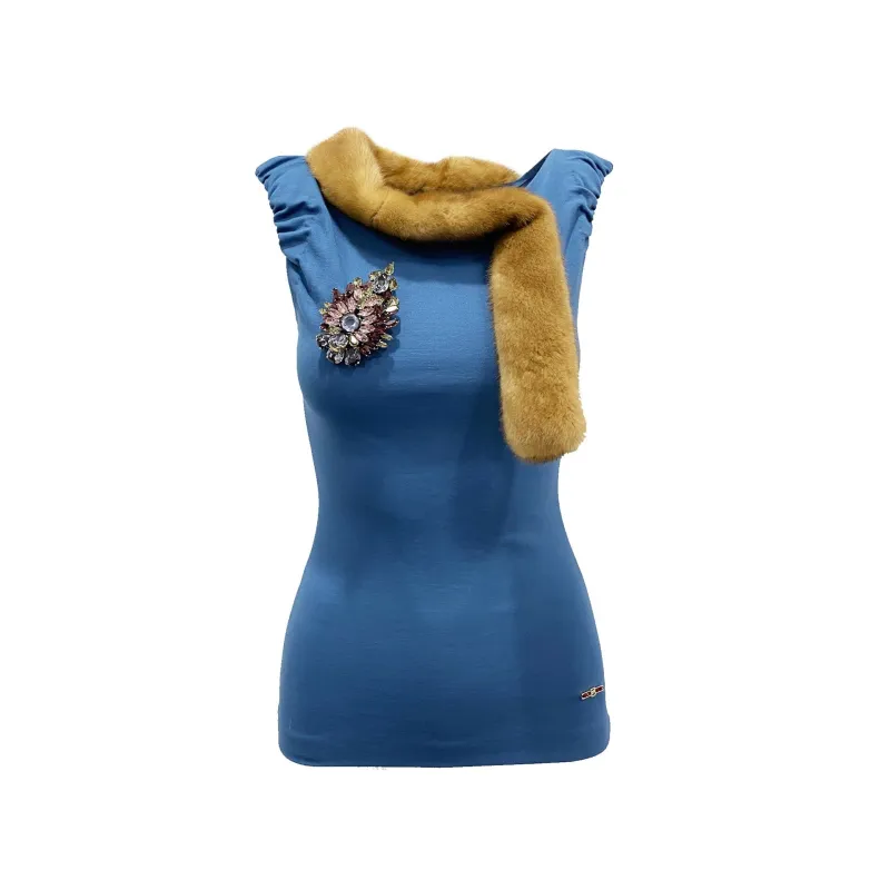 Dsquared2 Mink Collar Sleeveless Top made by DSQUARED2