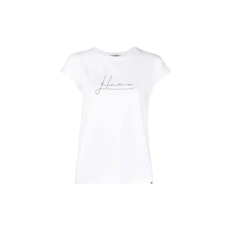 Herno Women's Crystal Logo Cotton T-Shirt – Short Sleeve made by Herno