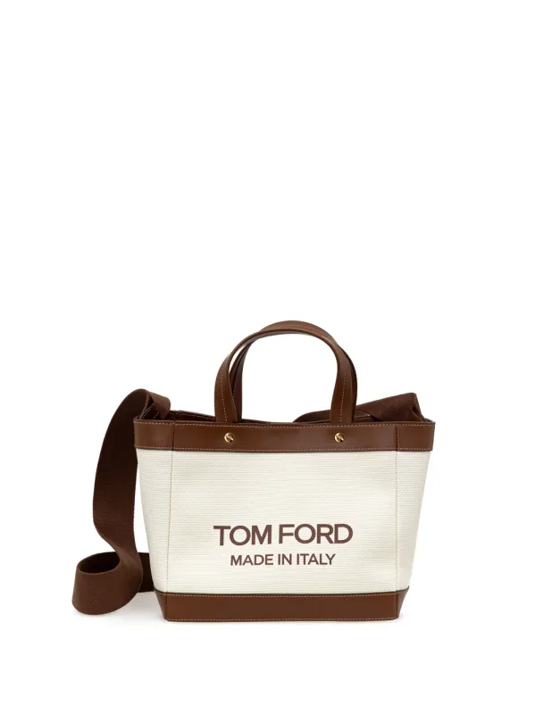 Tom Ford T-Screw Medium Tote in Ivory Canvas & Brown Leather made by Tom Ford