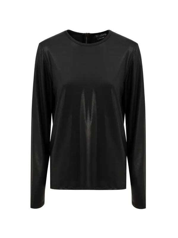 Tom Ford Black Stretch Viscose Long-Sleeve Top with Back Zip made by Tom Ford