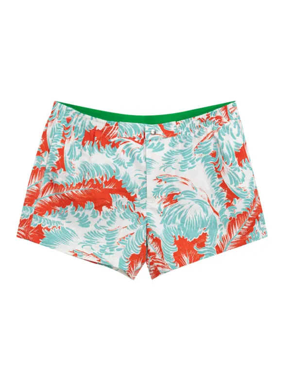 Bottega Veneta Feather Print Swim Shorts in Red and Blue made by Bottega Veneta