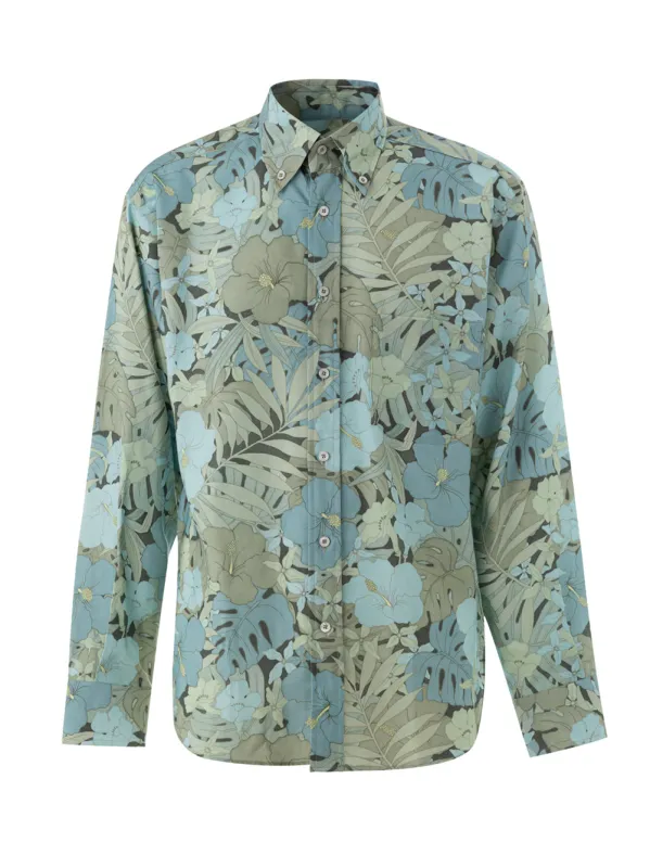 Tom Ford Light Blue Floral Print Shirt with Chest Pocket made by Tom Ford