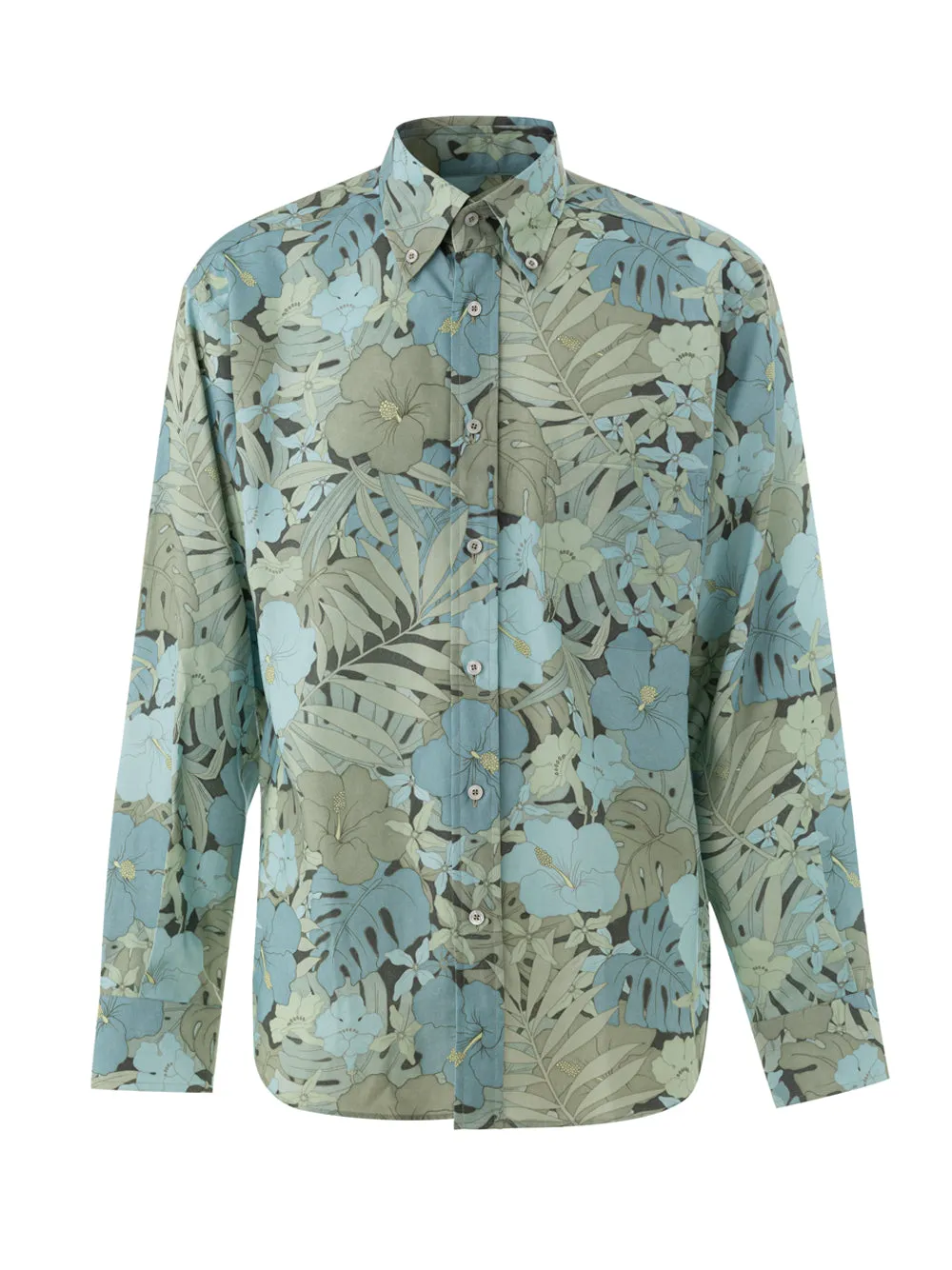 Tom Ford Light Blue Floral Print Shirt with Chest Pocket sold by Siebentaschen