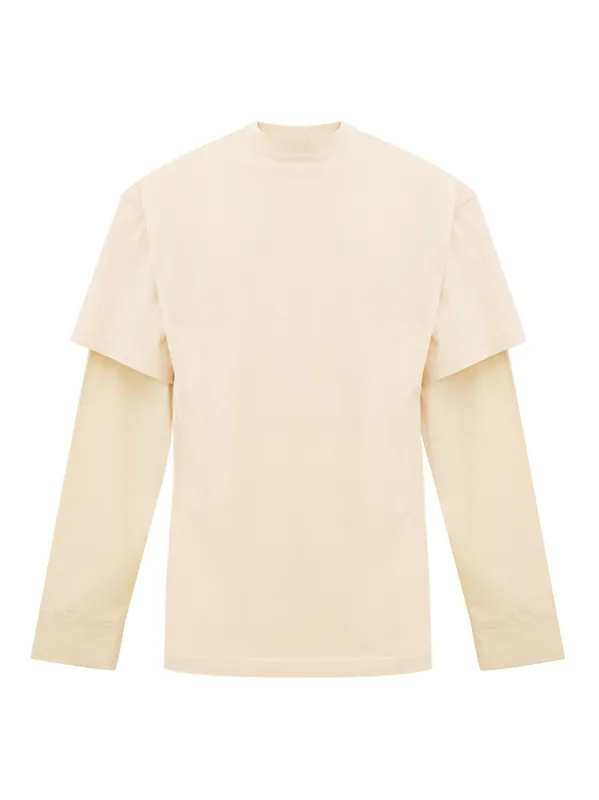 Balenciaga Cream Oversized Layered T-Shirt with Logo Embroidery made by Balenciaga