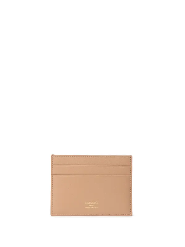 Balenciaga Dark Beige Brushed Leather Card Holder with Gold Logo made by Balenciaga