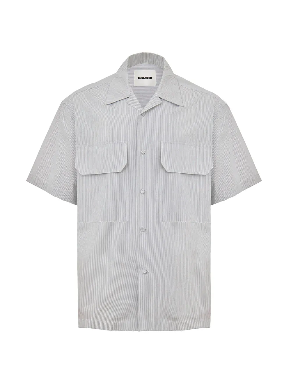 Jil Sander Blue Micro-Stripe Boxy-Fit Short-Sleeve Shirt sold by Siebentaschen