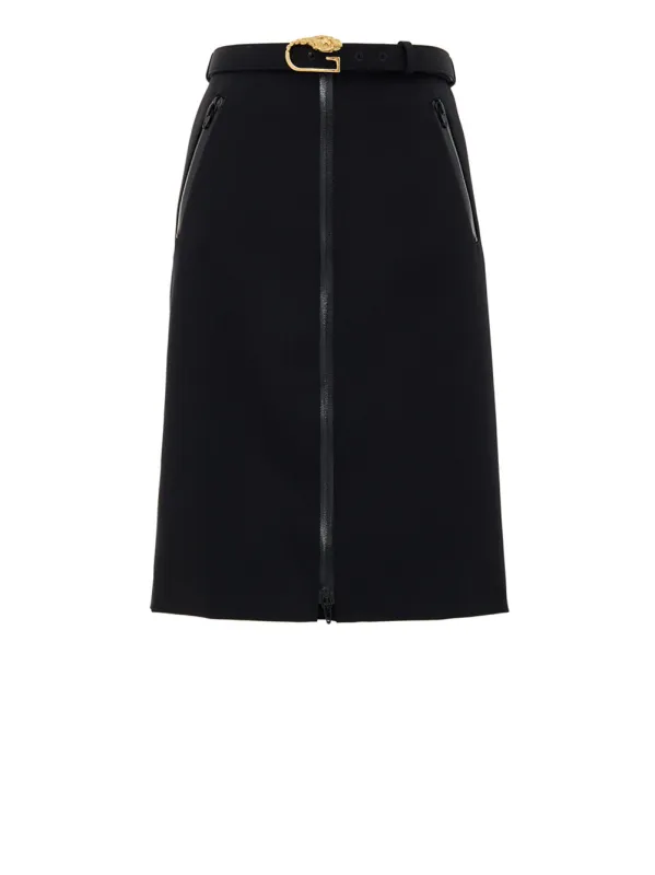 Gucci Black Front-Zip Midi Skirt with Removable Logo Belt made by Gucci