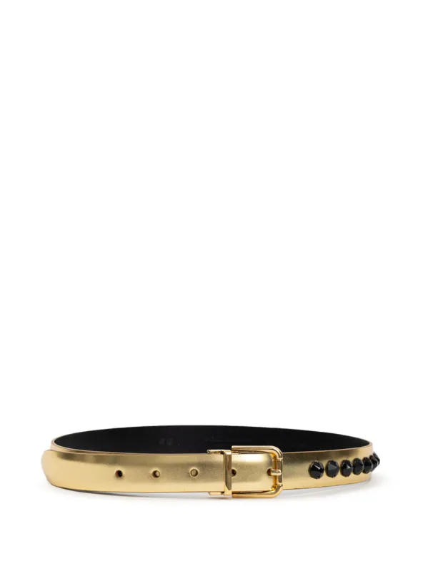 Dolce & Gabbana Gold Leather Belt with Black Crystal Embellishments made by Dolce & Gabanna