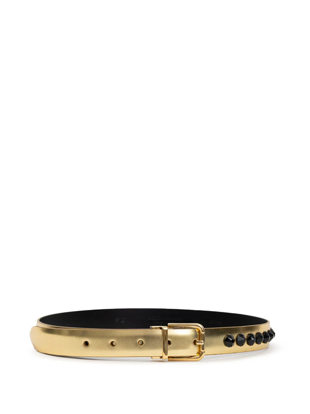 Dolce & Gabbana Gold Leather Belt with Black Crystal Embellishments sold by Siebentaschen