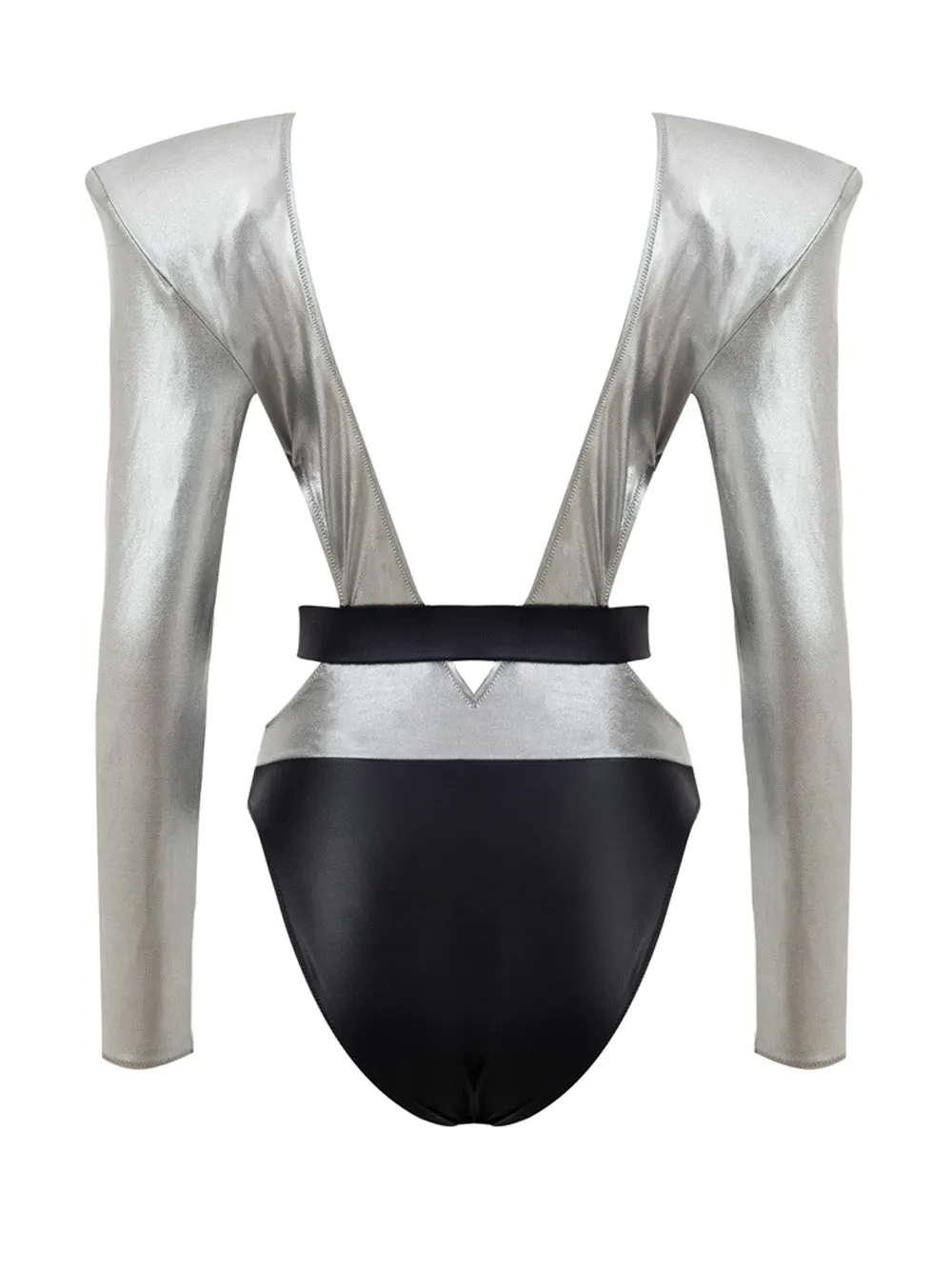 Dolce & Gabbana Silver Long-Sleeve One-Piece Swimsuit with Padded Shoulders sold by Siebentaschen product image thumbnail 2