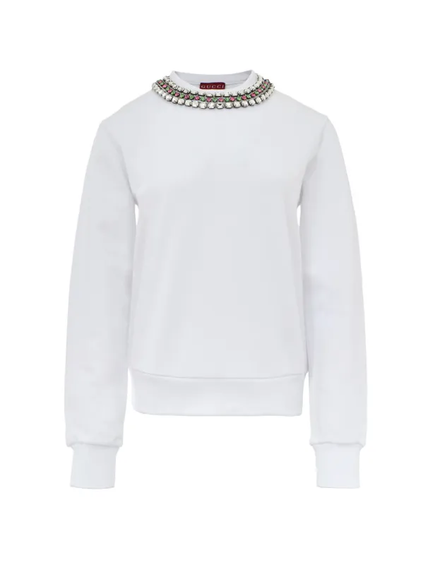 Gucci White Sweatshirt with Jewel Neckline – Women made by Gucci