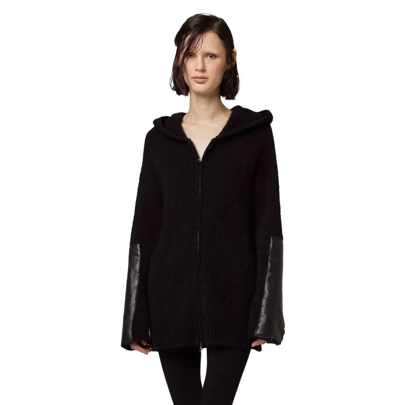 Alpha Studio Woman Knit Hooded English Rib Black made by Siebentaschen