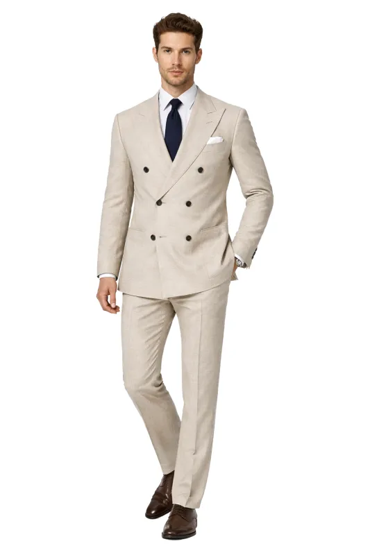 Loro Piana Fabric Man Suit Double-Breasted Wool Silk Beige made by Siebentaschen