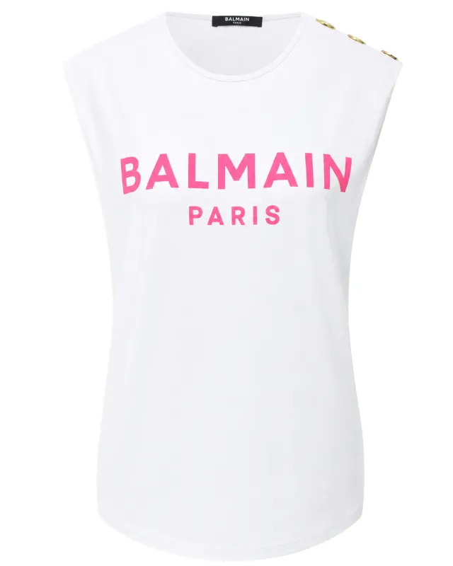 Balmain Woman T-Shirt Sleeveless Bottoni Dorati White made by Balmain