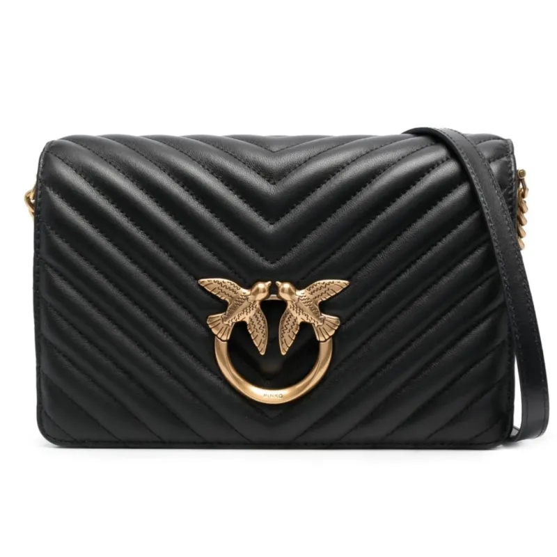 Pinko Woman Click Classic Nappa Chevron Crossbody Bags Black made by Pinko