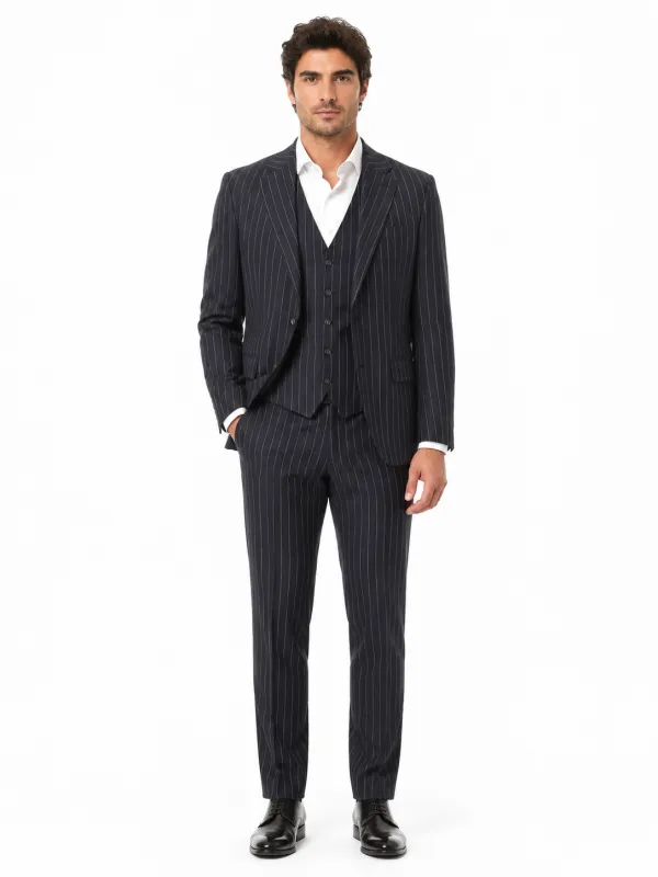 Ermenegildo Zegna Fabric Man Suit Wool Pinstripe Blue made by Siebentaschen