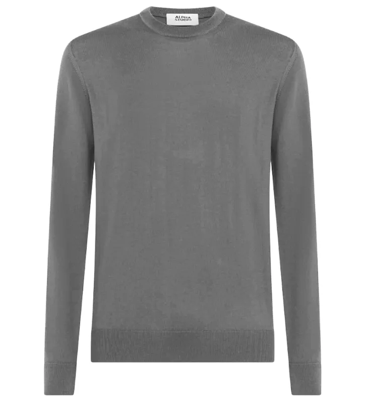Alpha Studio Man Crew Neck Flanella Sweaters Grey made by Siebentaschen