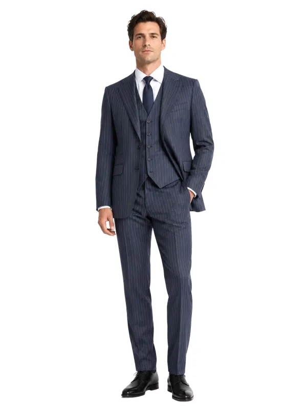 Ermenegildo Zegna Fabric Man Suit Wool Pinstripe Blue made by Siebentaschen