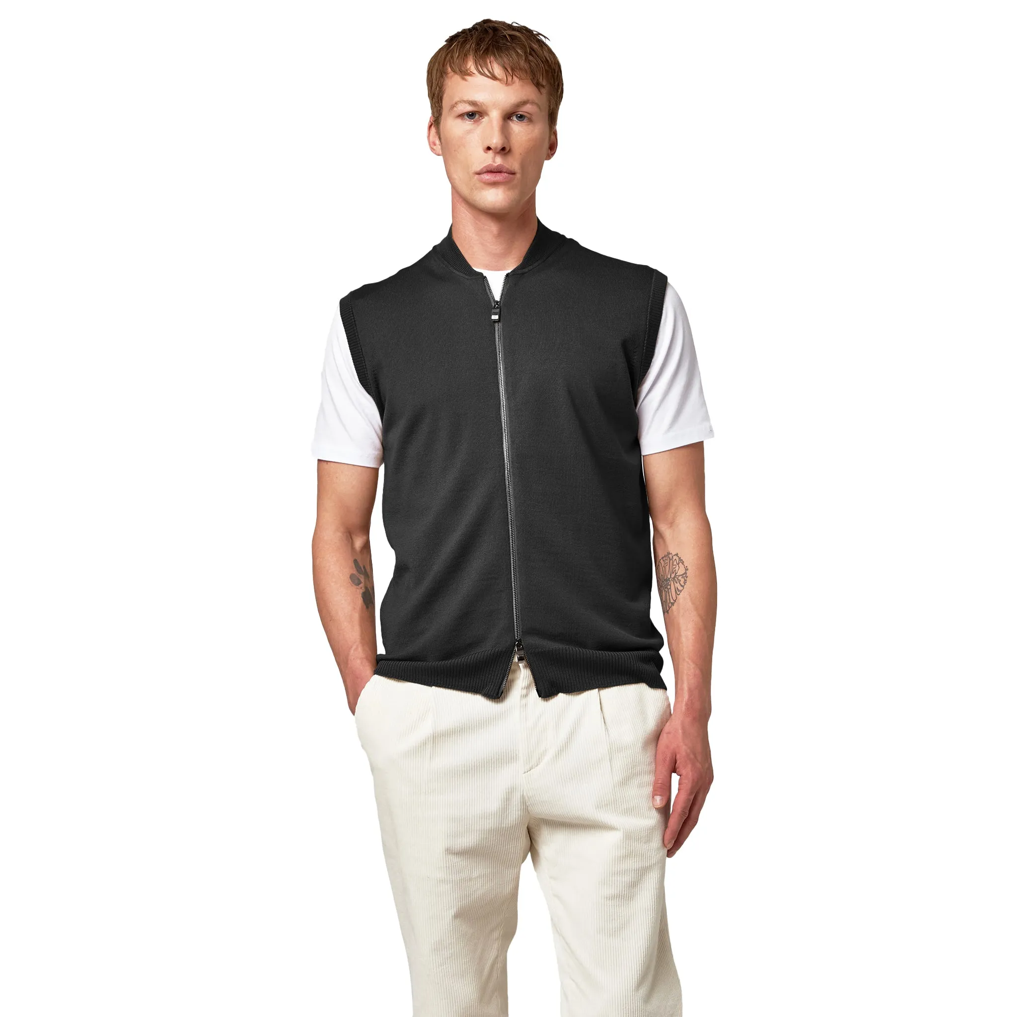 Alpha Studio Man Vest Bomber Zip Grey sold by Siebentaschen