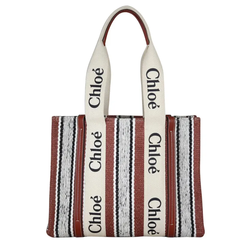 Chloé Woman Woody Medium Canvas Tote Bag Beige made by Chloe