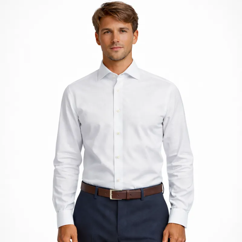 Bagutta Man Shirt Brando Neck Italiano White made by Bagutta