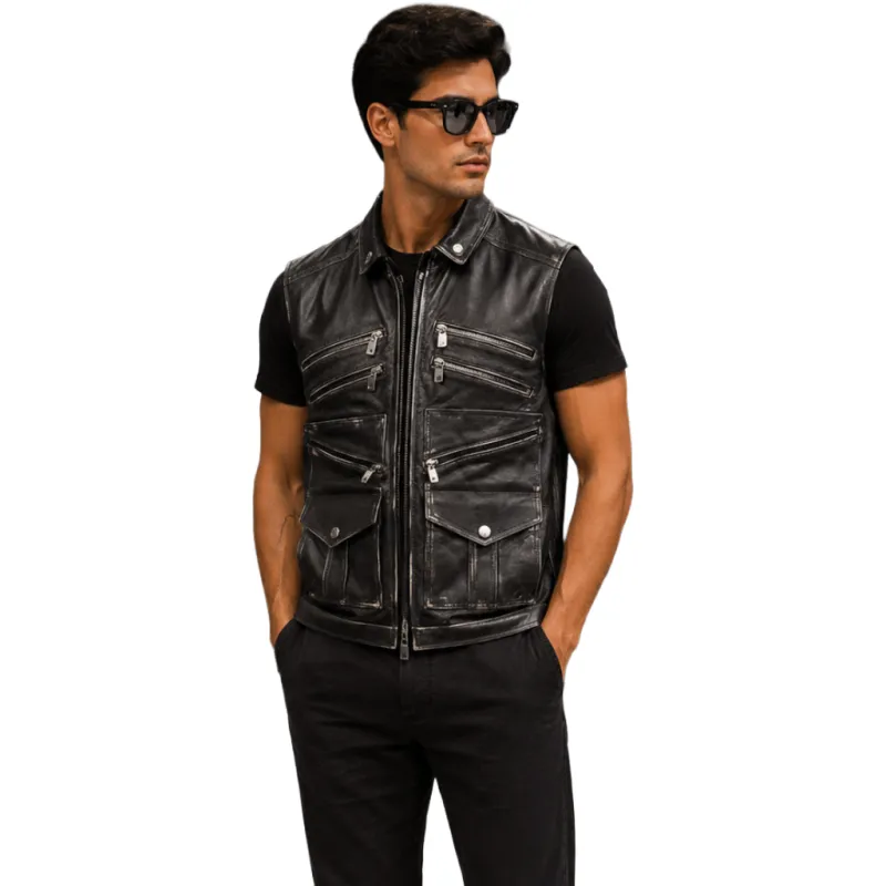 Dolce & Gabbana Man Jacket Sleeveless Leather Black made by Dolce & Gabanna