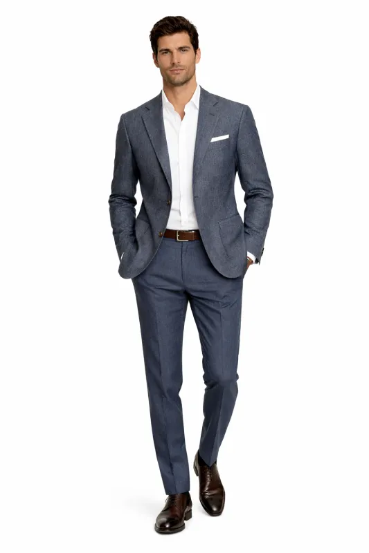Loro Piana Fabric Man Suit Blend Wool Silk Blue made by Siebentaschen