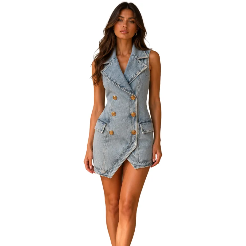 Balmain Woman Dress Denim Light Blue made by Balmain