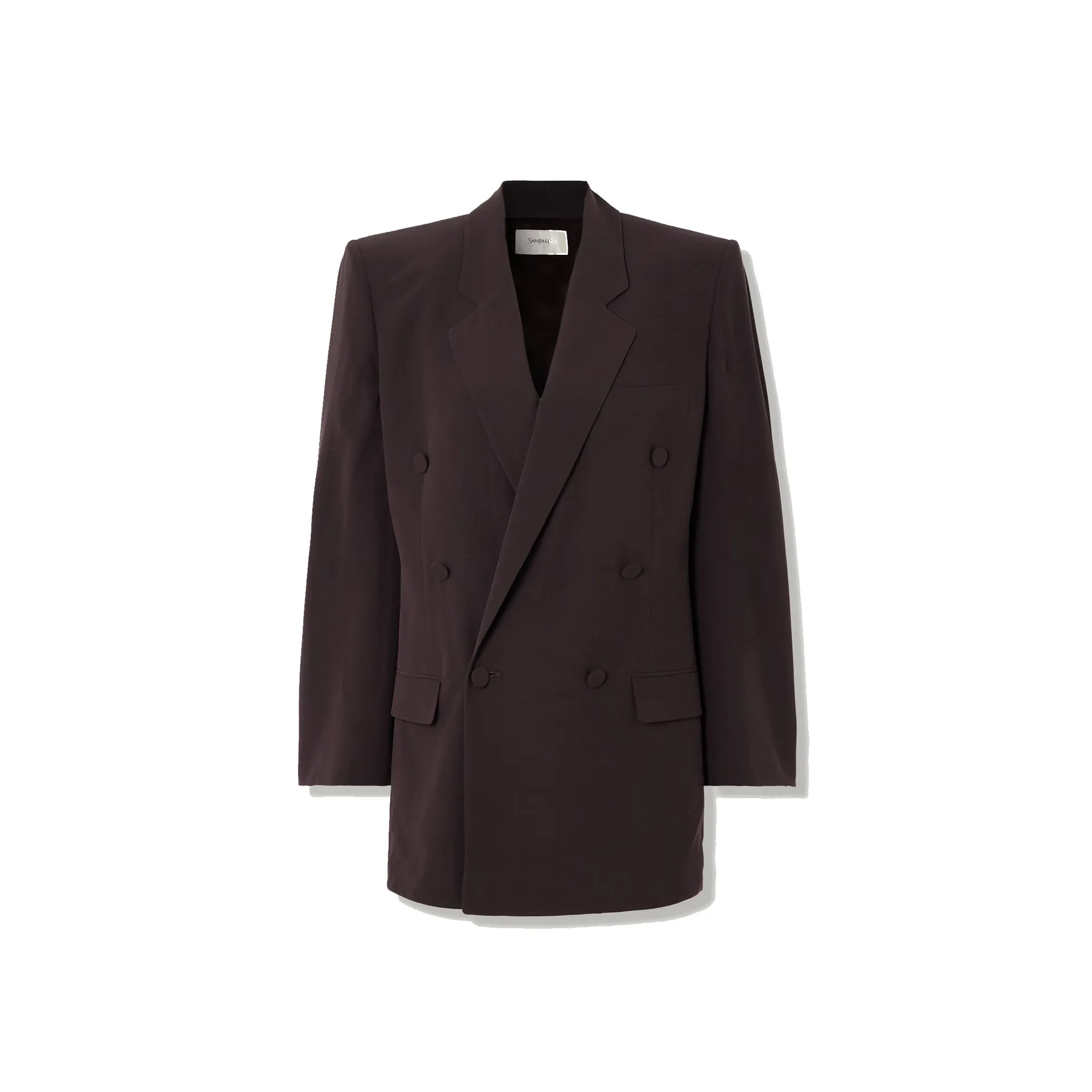 Saint Laurent Double-Breasted Silk-Crepe Blazer sold by Siebentaschen
